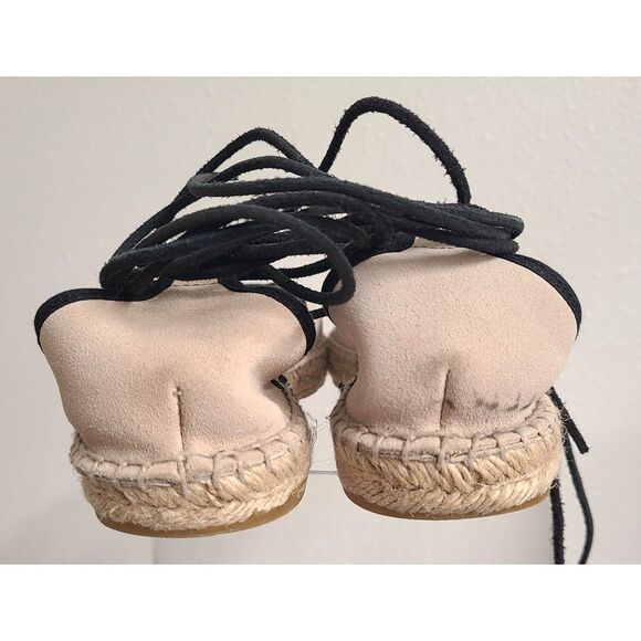 Free People EU 38 US 8 Ivory Beige Suede Ballet Flat Espadrille Sandals Lace Up - Picture 4 of 6